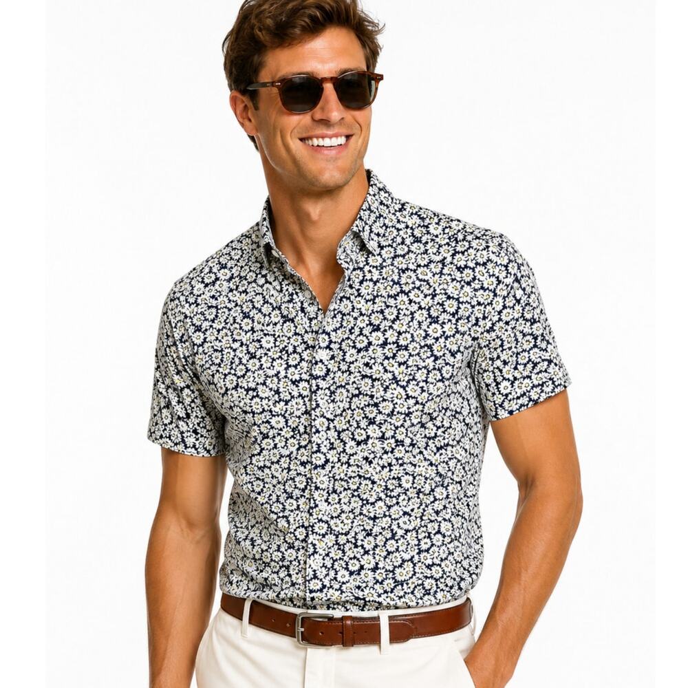 J. Crew Flex Washed Floral Print Slim Casual Shirt AU530 Mens Size XL
